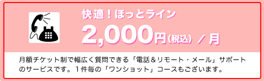 快適!ほっとライン ¥2,000(月額)の電話&メールサポートサービス